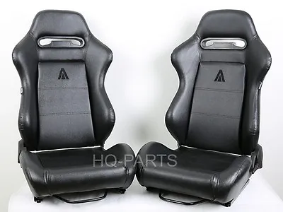 2 Tanaka Black Pvc Leather Racing Seats Reclinable + Slider Fit For Ford F-100 • $296.65