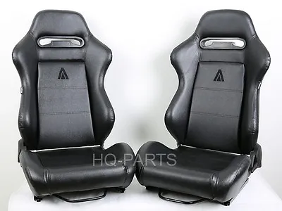 2 Tanaka Black Pvc Leather Racing Seats Reclinable + Sliders Fit For Ford F-150 • $296.65