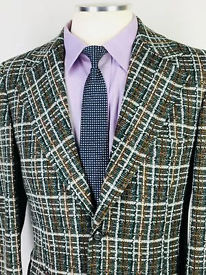 38S Marx Haas USA Mens 1970s Vintage Blazer Sport Coat Jacket Hunter Green Brown • $68.95