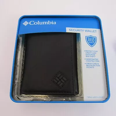 Columbia Genuine Coated Leather Men Billfold Wallet RFID Protection Black • $23