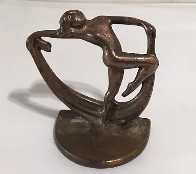 Vintage Art Nouveau Deco Bronzed Cast Iron Woman Dancer Nude Flapper Bookend • $39.99