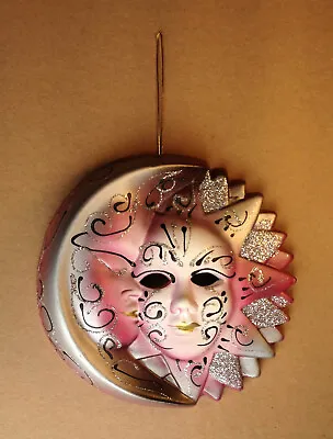 6  Moon And Sun Venetian Mask Wall Hanging Mardi Gras Decoration Ceramic Pink • $25