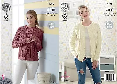 King Cole 4816 Knitting Pattern Womens Raglan Sweater & Cardigan In Fashion Aran • £4.59