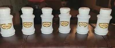 Vintage 6 Milk Glass Spice Jars Countertop Kitchen Decor  • $35