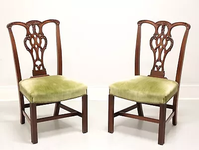 CRAFTIQUE Mahogany Chippendale Style Straight Leg Dining Side Chairs - Pair C • $795