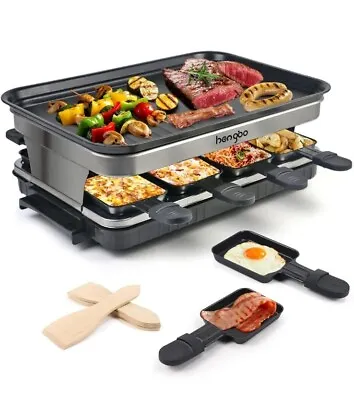 Raclette Grill 8 Person Indoor Machine 8 Mini Non Stick Pan BBQ 1500W Electric  • £64.99