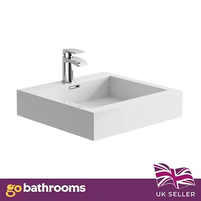 Counter Top Resin Hand Wash Basin 600mm Rectangle Bathroom Sink With Overflow • £108.15