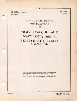 1943 Aaf Naa At-6abc/snj-34 Structural Repair Pilot Flight Manual Handbook-cd • $29.99