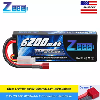 Zeee 2S LiPo Battery 6200mAh 7.4V 60C Deans T For RC Car Truck Helicopter Boat • $21.99