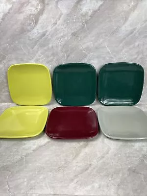 Brookpark Melmac Melmine Salad Bread Plates 6  Square Burgundy Green • $11.99