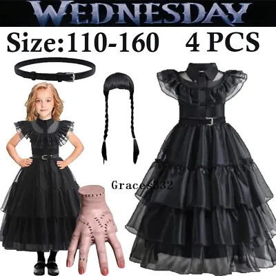 The Addams Family Cosplay Dress Wednesday Fancy Dress Girl Dancing Party Costume • £21.38