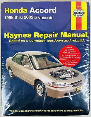 Haynes Honda Accord 1998 Thru 2002 Shop Repair Manual Book 42014 • $15.29