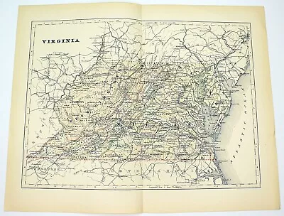 1898 Map Of The State Of VIRGINIA Hand Colored Lithograph 13.5 X 10.75 • $28.57