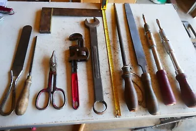 Vintage Lot Of 10 Hand Tools Shears Wrench File Square Etc. Lot 24-9 • $19.99