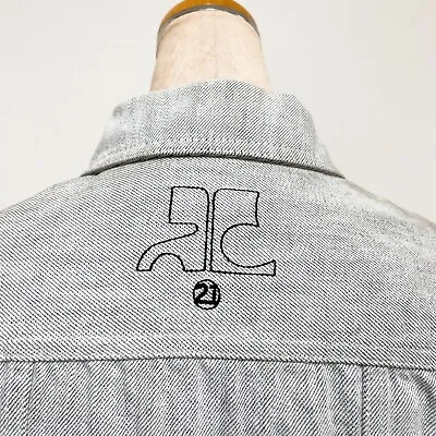 Courreges 21 Vintage Iconic Embroidery Gray Denim Jacket Woman Teen Size 38/XS-S • $120