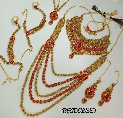 Indian Gold Bridal Kundan Jewelry Set Gold Tone Designer Necklace Earring • $29.99