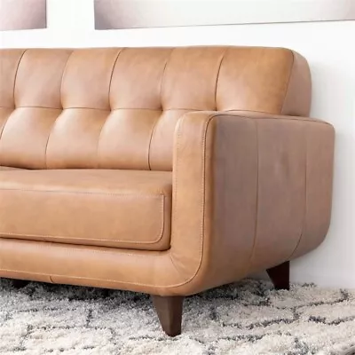 Elva Mid-Century L-Shaped Tight Back Genuine Leather  Left-facing Sectional Tan • $1980.25