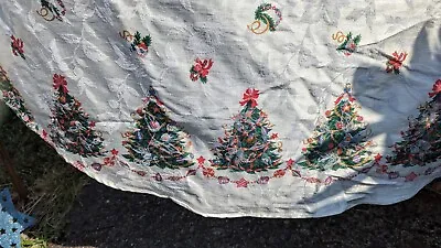 $8.99 • Buy VTG Christmas Tree Holiday White Round Tablecloth 70  Modified From A Rectangle 