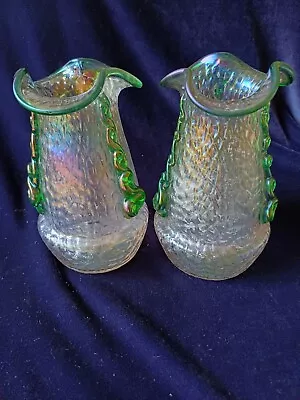 Pair Of Antique Loetz Martele Irridescent Glass Vases • £39.99