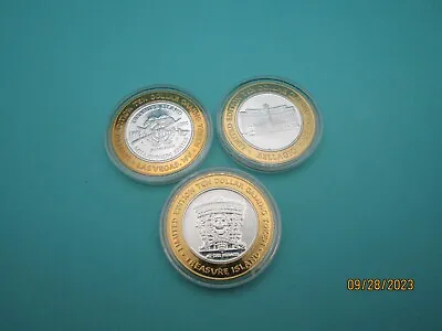 $12.50 • Buy Lot Of 3, Mixed Limited Edition $10 Casino Gaming Tokens .999 Fine Silver. C355