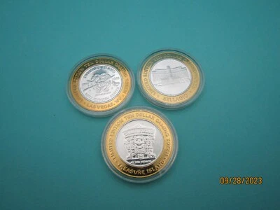 $12.50 • Buy Lot Of 3, Mixed Limited Edition $10 Casino Gaming Tokens .999 Fine Silver. C355