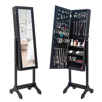 Jewelry Organizer Armoire Cabinet Standing Box Full Body Mirror Storage Lockable • $76.99