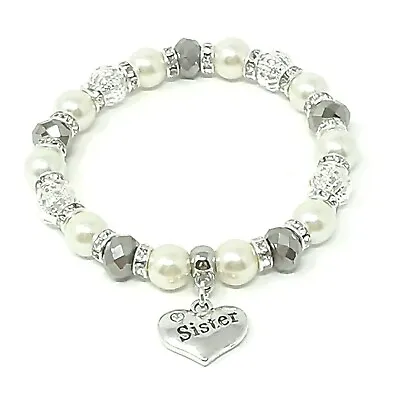 Personalised Silver Ivory Sister Mum Niece Charm Bracelet Birthday Christmas  • £4.45