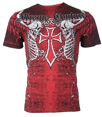 Xtreme Couture Affliction Men's T-Shirt AFTERSHOCK Skull Red Tattoo Biker M-3XL • $26.95
