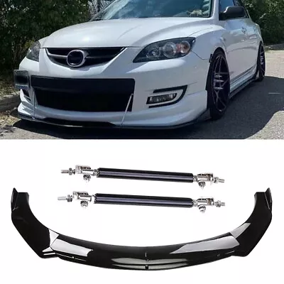 For Mazda 3 Sedan / Hatchback Black Front Bumper Lip Spoiler Splitter+Strut Rods • $70.99