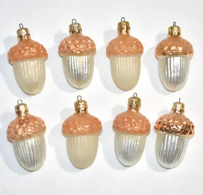 Vintage Glass Acorn Christmas Ornaments Lot X8 White Light Brown Pearl Shimmer • $19.50