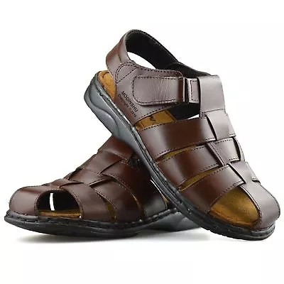 Mens Leather Walking Touch Strap Summer Beach Mules Gladiator Sandals Shoes Size • £15.98