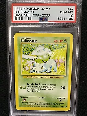 1999-2000 Pokemon Base Set 4th Print Bulbasaur 44/102 PSA 10 Gem Mint • $124.99