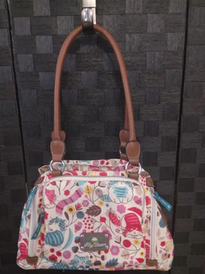 £20.37 • Buy LILY BLOOM~~satchel Bag~*CATS & FLOWERS*~roomy~LOTS Of ZIP Pockets~SUPER CLEAN!!