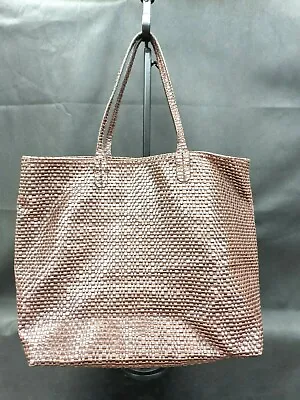 MNG By Mango Woven Tote Bag Brown Snap Closure PVC • $12.99