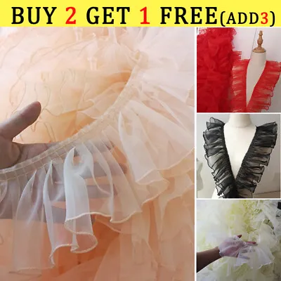 Organza Pleated Ruffle Lace Edge Trim Ribbon Fabric DIY Sewing Wedding Dress • £3.36