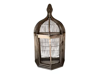 Vintage  Half Octagonal Wood And Wire Bird Cage 31  H • $250