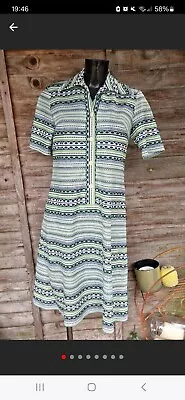 Vintage 60s Mod Shirt Dress Size 12-14 Green White Stripes • £21.50