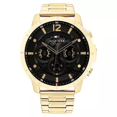 Tommy Hilfiger Gold Steel Black Dial Multi-function Men's Watch - 1710511 • $299