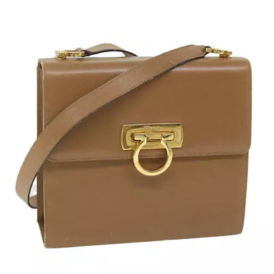 Salvatore Ferragamo Gancini Shoulder Bag Leather Beige Auth Ki3803 • $354.61