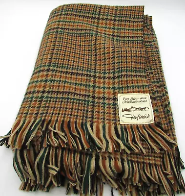 Glenfiddich Scotland 100% Wool Heavyweight 55” X 70” Brown Plaid Vintage Blanket • $68.99