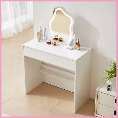 Dressing Table With 2 Drawers Irregular Mirror Vanity Makeup Desk Furniture UK • £88.75