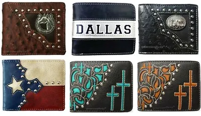 Horse Dallas Cowboy Flag Cross Men Western Wallet Bifold Style • $11.99