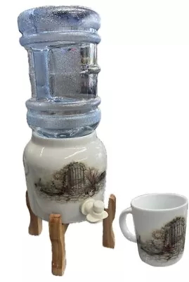 Water Crock Dispenser Set Garden Ceramic Half Gallon Water Bottle Cup Faucet New • $44.90