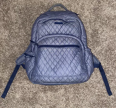 Vera Bradley Quilted Denim Moonlight Navy Blue Backpack W/ Multiple Pockets • $30