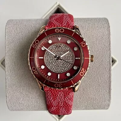 NWT Michael Kors MK7179 Runway Three-Hand Red PVC Logo Strap Red Watch • $169.95