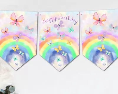 £6.11 • Buy Butterflies & Rainbows 'Happy Birthday' Party Bunting Decoration