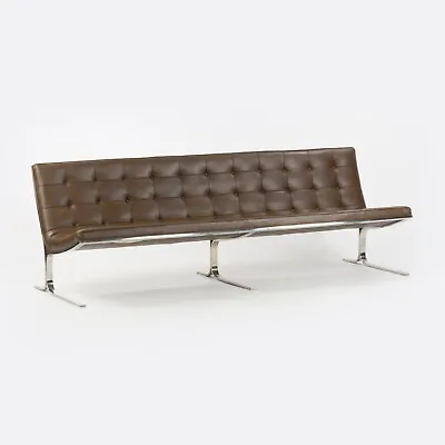 1960's Nicos Zographos CH28 Ribbon 3-Seat Sofa In Brown Leather Mies Knoll SOM • $6950