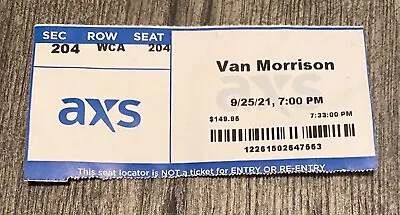 VAN MORRISON Ticket Stub 9/25/2021 Fiddlers Green Amphitheater Denver Colorado • $14.99