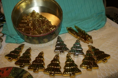 $10 • Buy LOT Vintage Christmas Glass Ornaments Shape Christmas Trees Vintage Cookie Tin