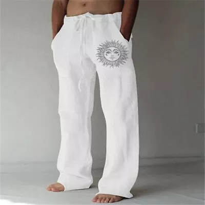 Casual Men's Cotton Linen Pants Drawstring Trousers Comfort Loose Wide Leg Pant • $24.21